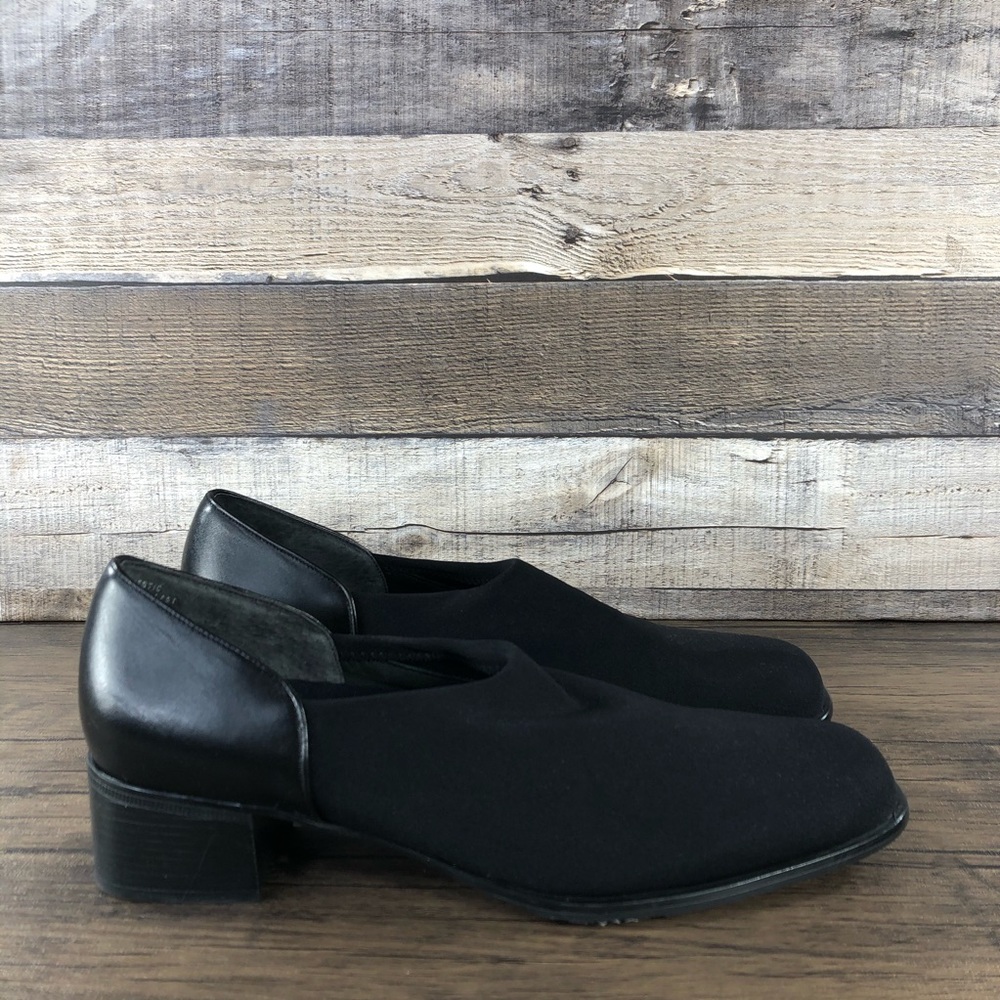 Munro American Black Slip On Stretch Fabric Block Heel Women's Size 9 N AA